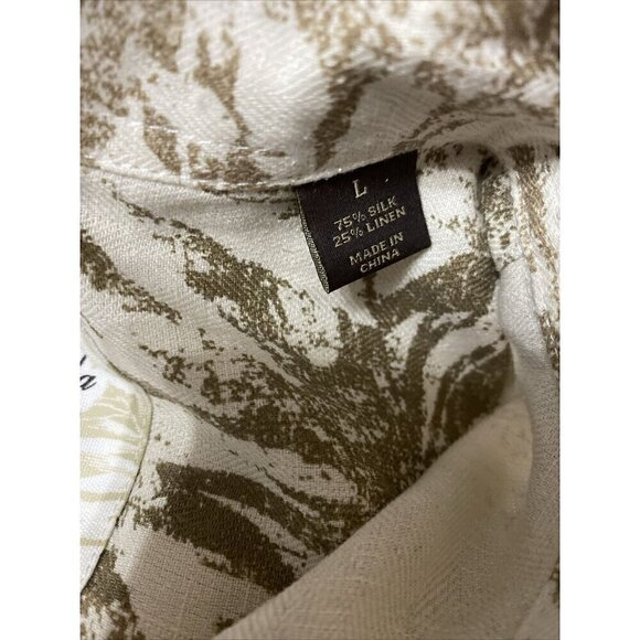Tasso Elba Shirt Men's Size Large Silk Linen Blend Tropical Hawaiian Brown Beige - Picture 5 of 5